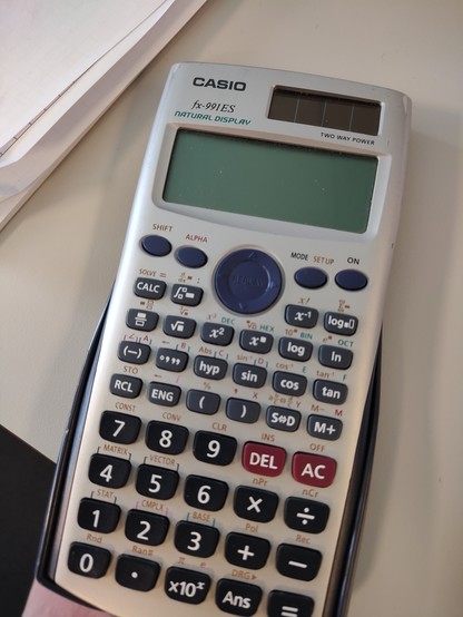 Picture of a Casio scientific calculator, model is fx-991ES