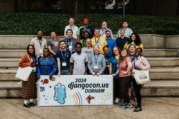 The group photo of in-person DjangoCon US 2024 organizers