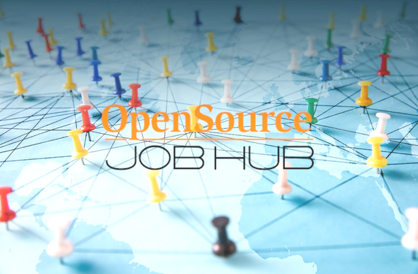 Open Source JobHub logo with background of map with pushpins and lines