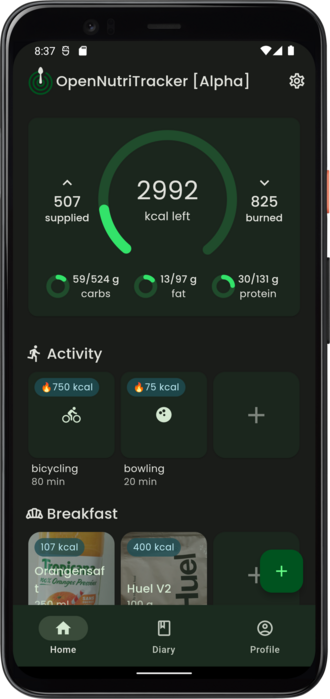 Screenshot of OpenNutriTracker