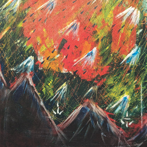 Cover of Mazz Swift’s New Amsterdam Records album “The 10000 Things: PRAISE SONGS for the iRiligious”, featuring a colorful abstract image perhaps suggesting a forest.