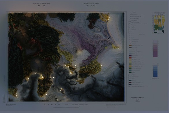 A visualisation of the lighthouses of the Tokyo region over an historical neotectonic map 