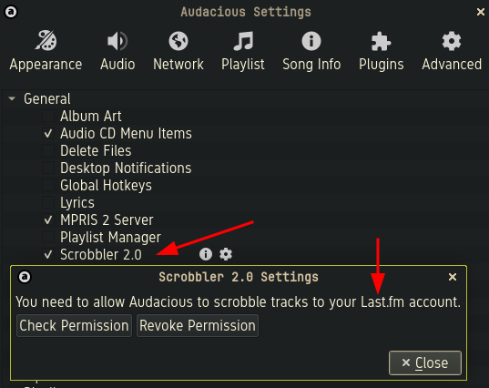 Audacious music player plugins + scrobbler settings