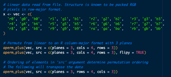 Example of permutating rgb pixel data from linear to array