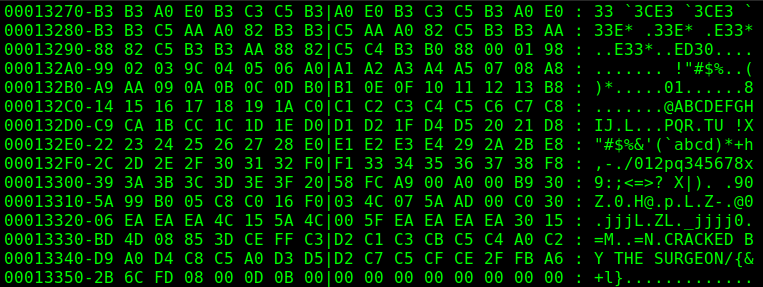 Hex dump of a disk image, where 