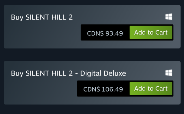 Screenshot showing that Silent Hill 2 remake costs almost $100 in Canada.