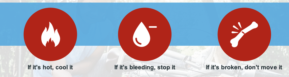 If it's hot, cool it. If it's bleeding, stop it. If it's broken, don't move it.