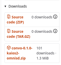 Screenshot of the file "convo-0.1.0-kaios2-omnisd.zip" listed with a download count of 101