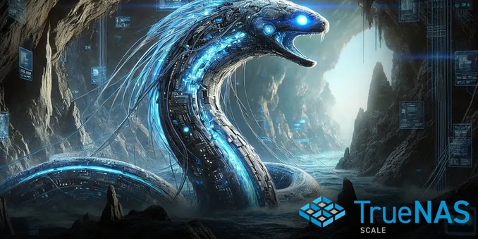 image of a huge robotic electric eel in a cave from TrueNAS 