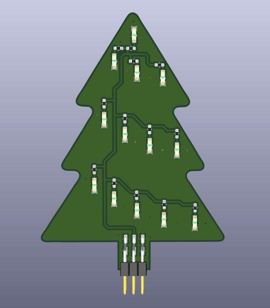 The backside of the tree where you can see the traces connecting the LEDs to a header at the tree trunk.