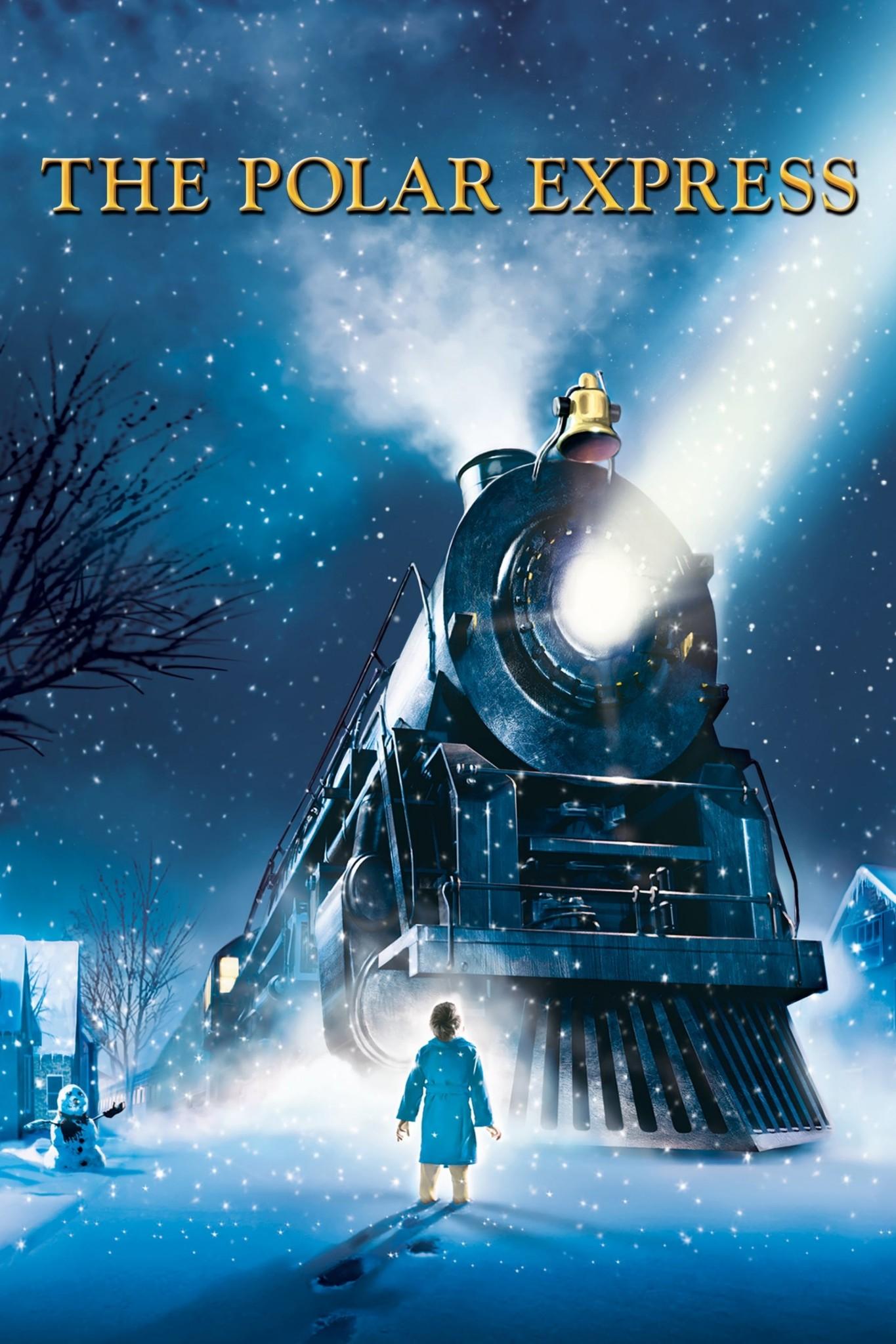 Poster depicting the Polar Express train, with Hero Boy looking up at the hog. (That's the engine, you tenderfoot!)