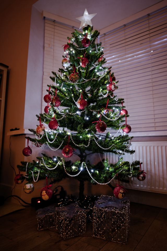 Christmas tree in a domestic setting.