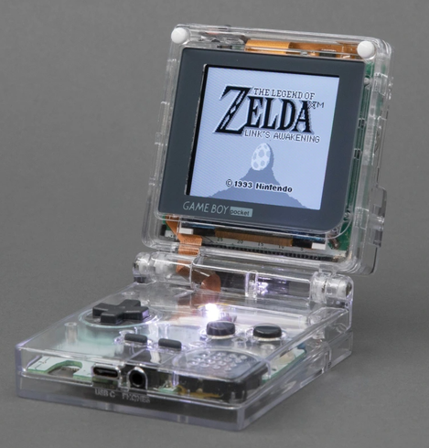 Legend of Zelda on the display of the modified Game Boy that folds up