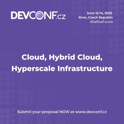 Picture with conference topic: Cloud, Hybrid Cloud, Hyperscale Infrastructure and call for proposal.