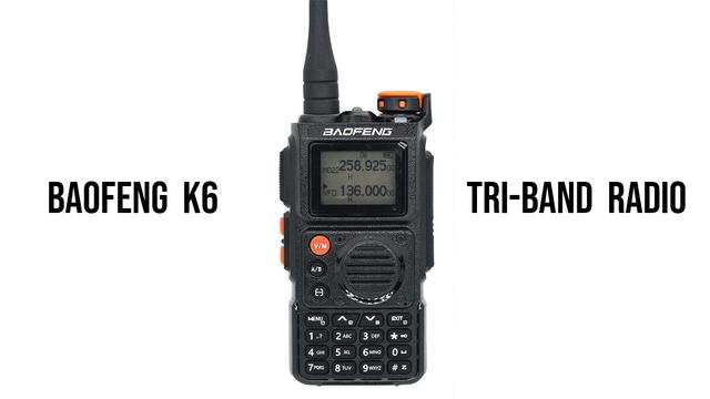 The Baofeng K6 handheld radio on a white background.