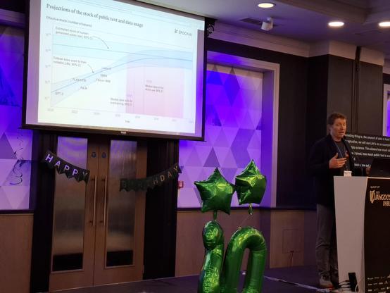 Will Vincent on the DjangoCon Europe stage talking about Django & data science.