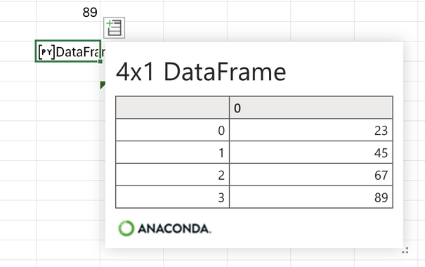 Dataframe preview in Excel