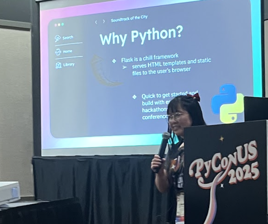 Diane Phan presenting in front of a screen