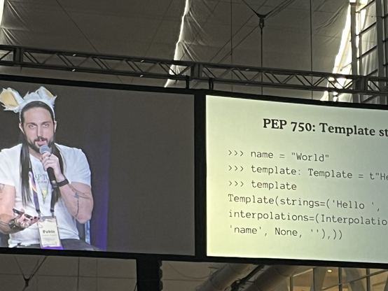 Pablo wearing llama ears, talking about PEP750