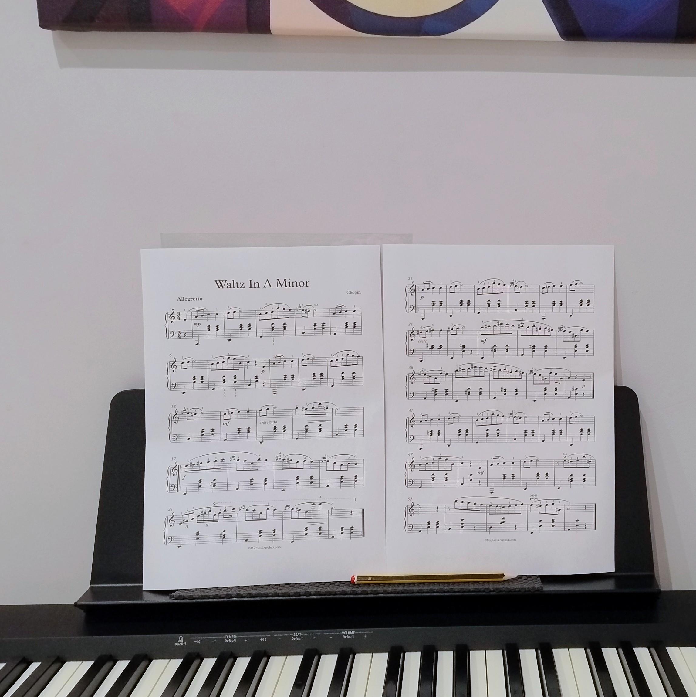 Sheet music on a piano.