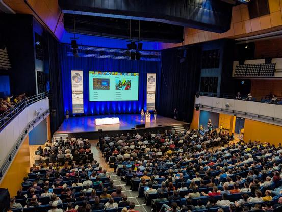 Audience and stage at EuroPython