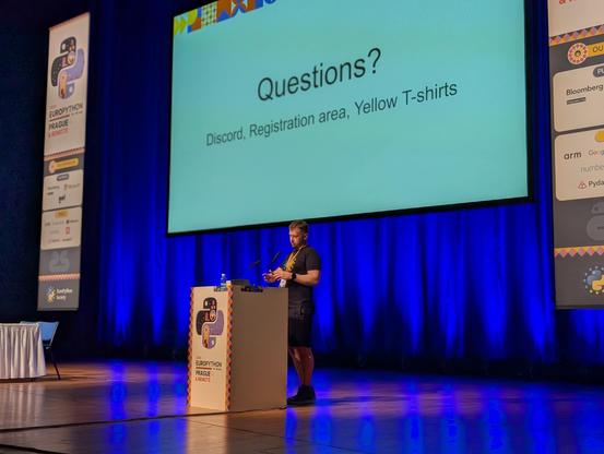 Person on the EuroPython stage