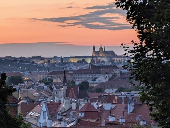 View of the city with a Castle in the background 