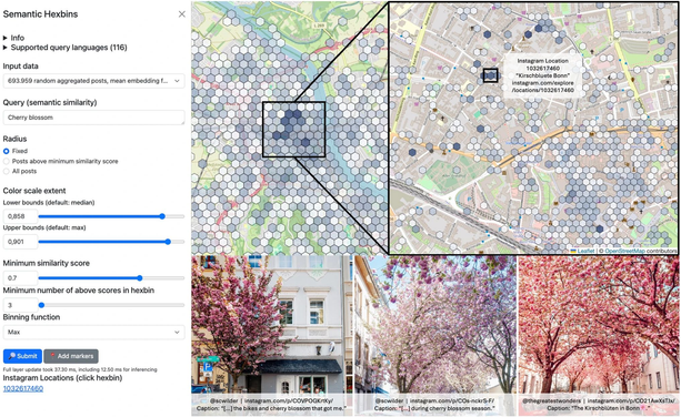 A map of Bonn with hotspots for cherry blossom trees based on geospatial semantic search