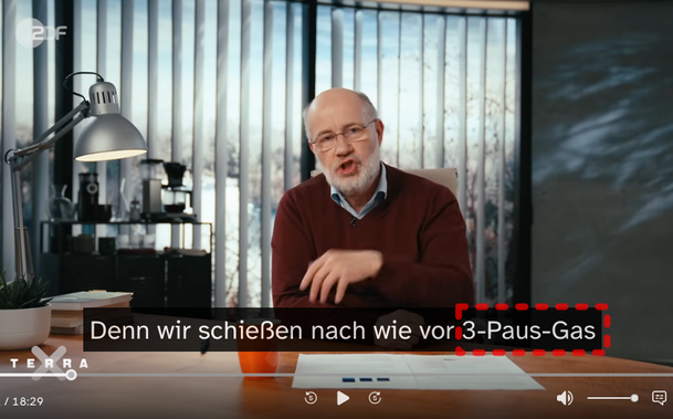 Harald Lesch Video, Untertitel: „Denn wir schießen nach wie vor 3-Paus-Gas”