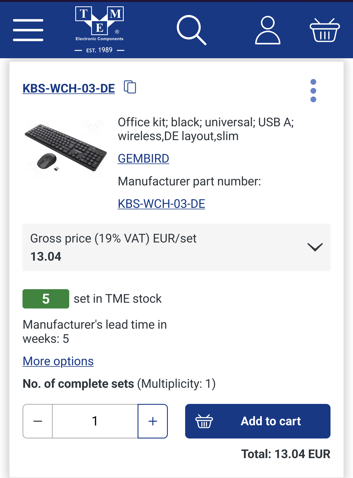 A listing for a keyboard for 13€ on TME a component distributor.