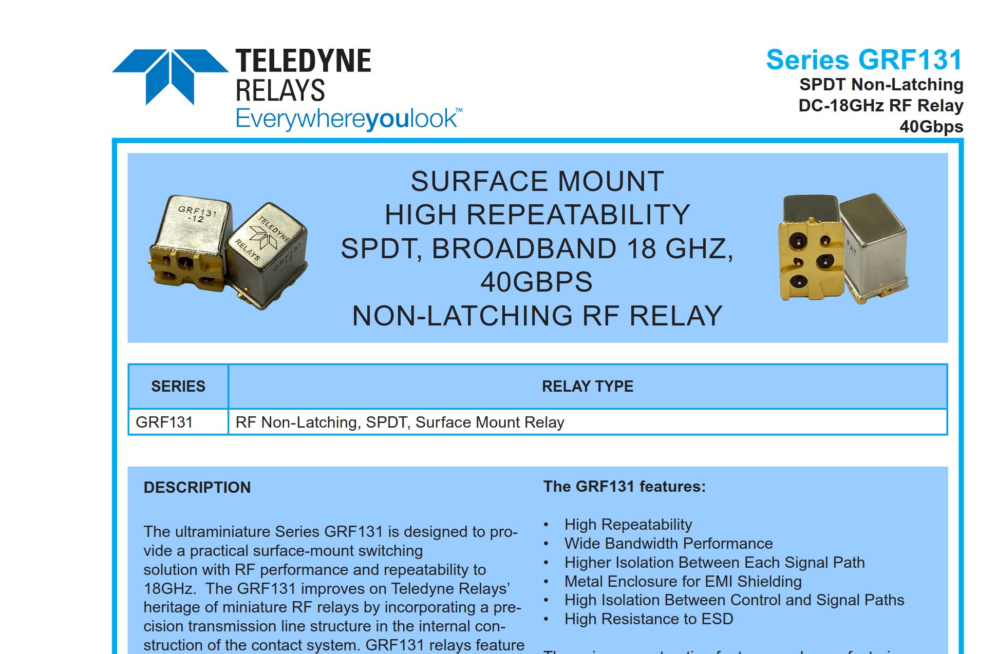 Datasheet of said relay. It is offered by Teledyne. 