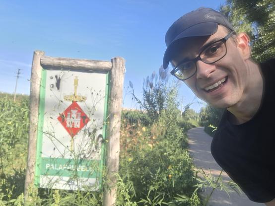 Mariusz with "Palafrugell" sign.