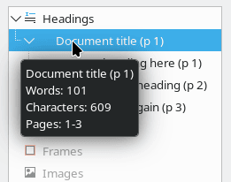 Screenshot of Navigator, showing a heading and page range