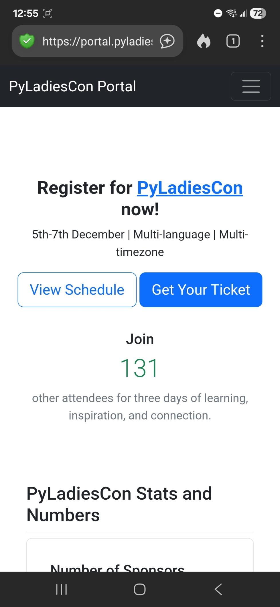 Screenshot showing pyladiescon conference stats
131 registered
