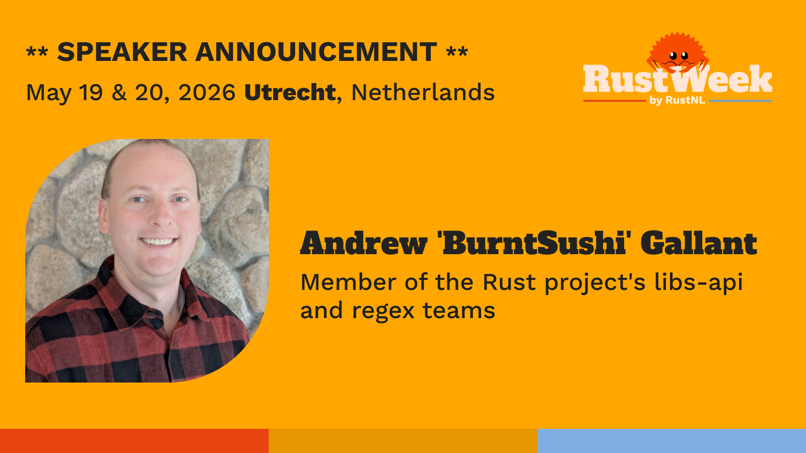 Speaker announcement for Rustweek 2026: Andrew Gallant aka BurntSushi