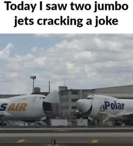 Two jumbo jets with open noses at an airport, one labeled 'S AIR' and the other 'Polar,' under a cloudy sky.