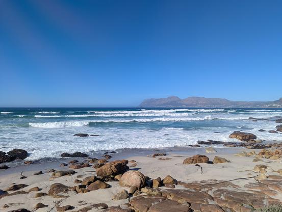 Picturesque shoreline of the Cape peninsula, from Muizenberg, looking towards Simon's Bay