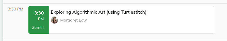 Screenshot showing session starts 3:30pm mainstage