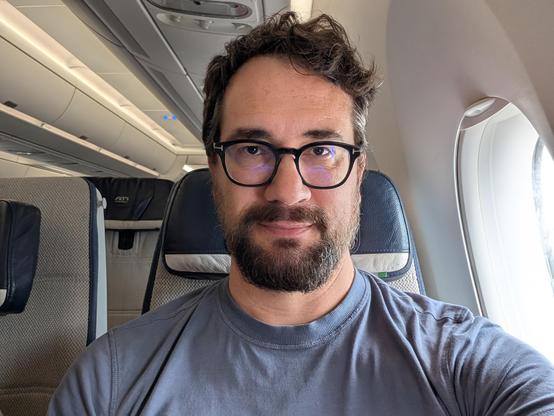 Selfie on the airplane seat