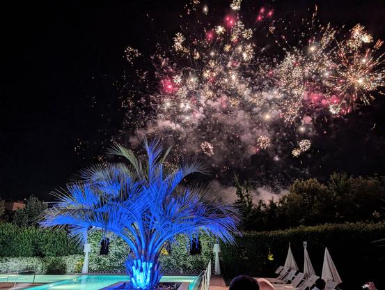 Fireworks over the pool