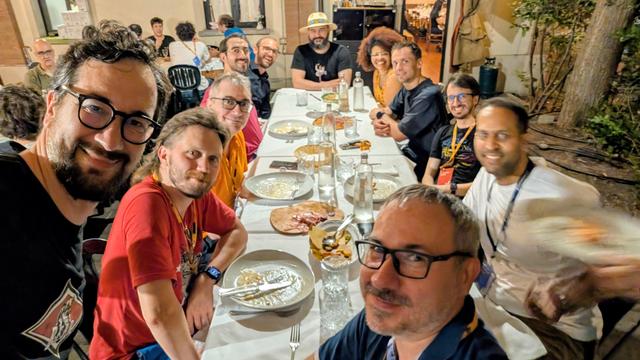 Selfie with people having dinner 