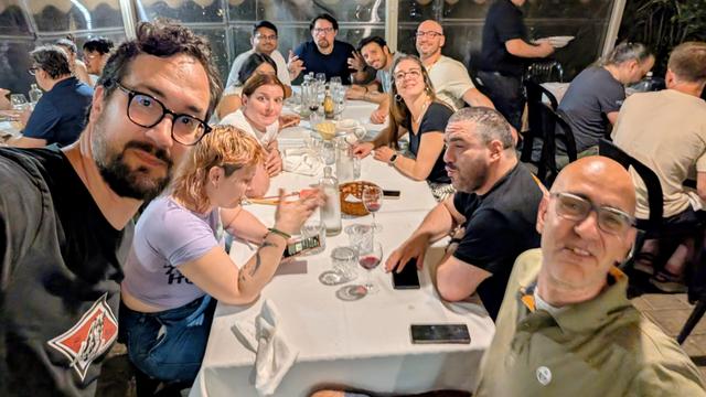 Selfie with people having dinner 
