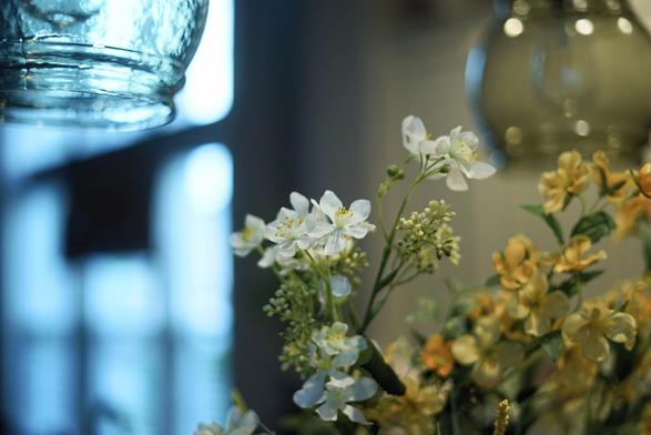 Close-up of some artificial indoor flowers