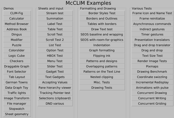 Screenshot of McCLIM 1.0.0 examples running on Guix.