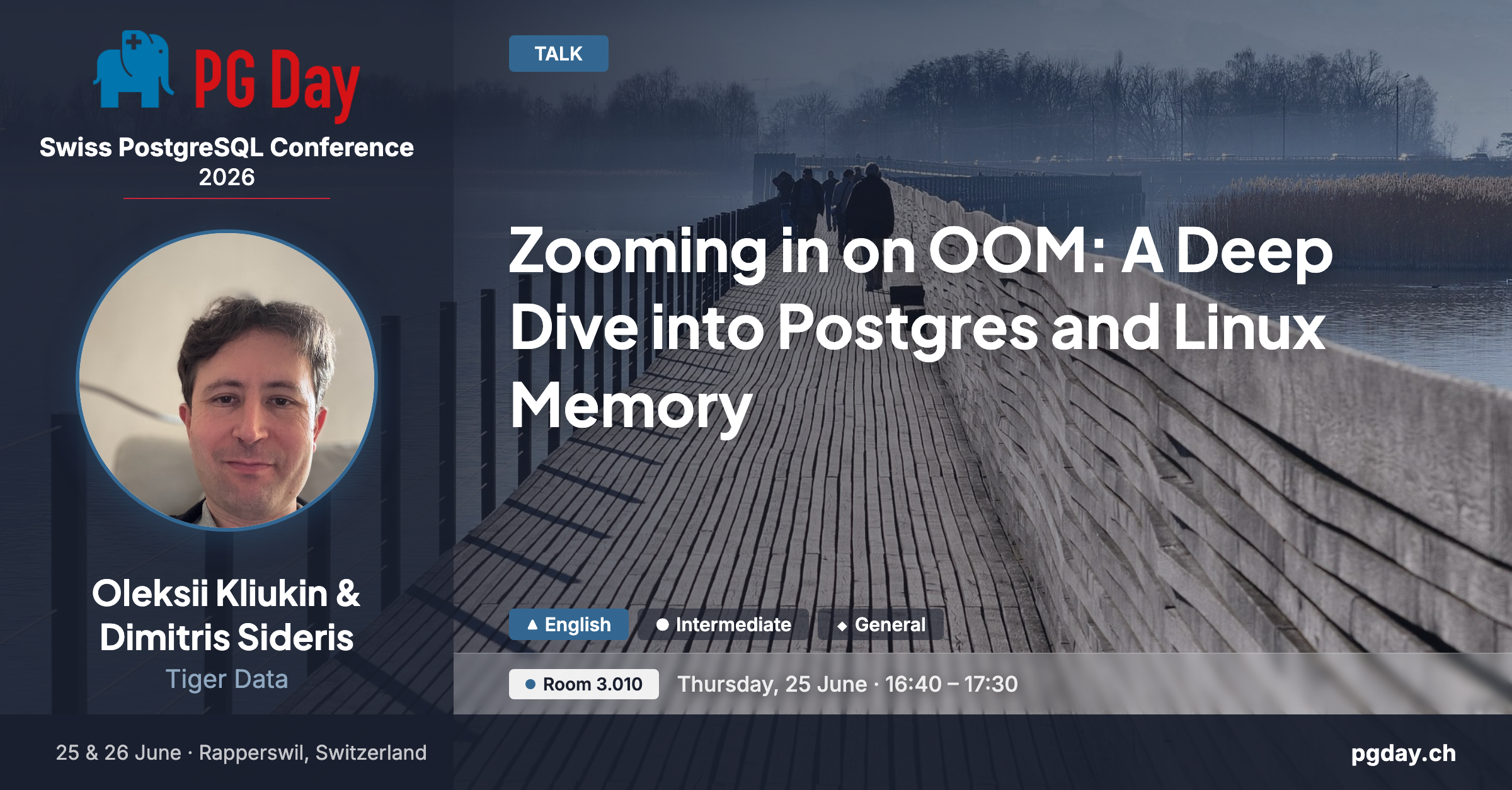 Oleksii Kliukin & Dimitris Sideris (Tiger Data) at #SwissPGDay: "Zooming in on OOM: A Deep Dive into Postgres and Linux Memory"