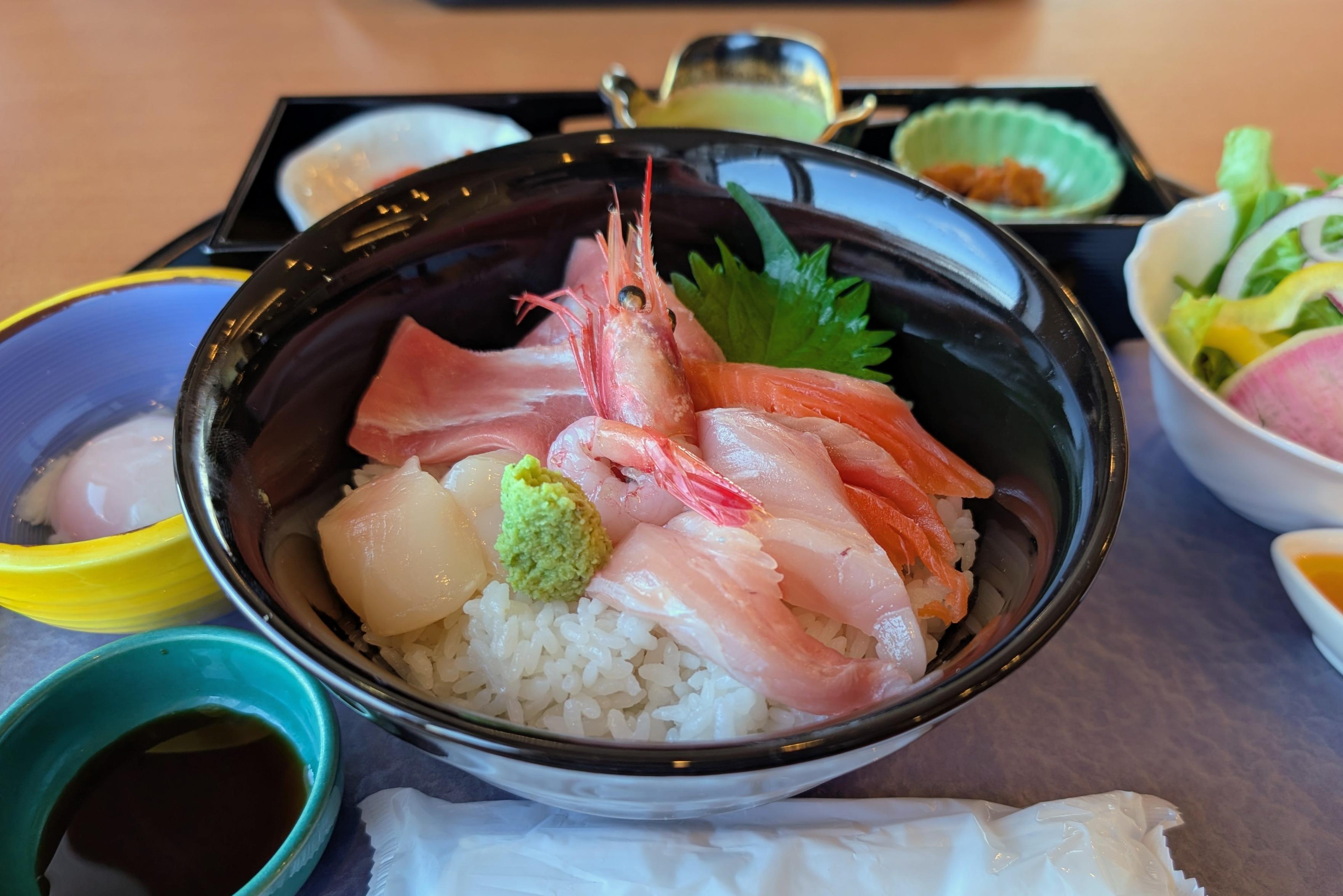 Kaisendon - a bowl of rice topped with sashimi.