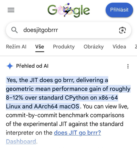 Google AI summary: Yes, the JIT does go brrr.