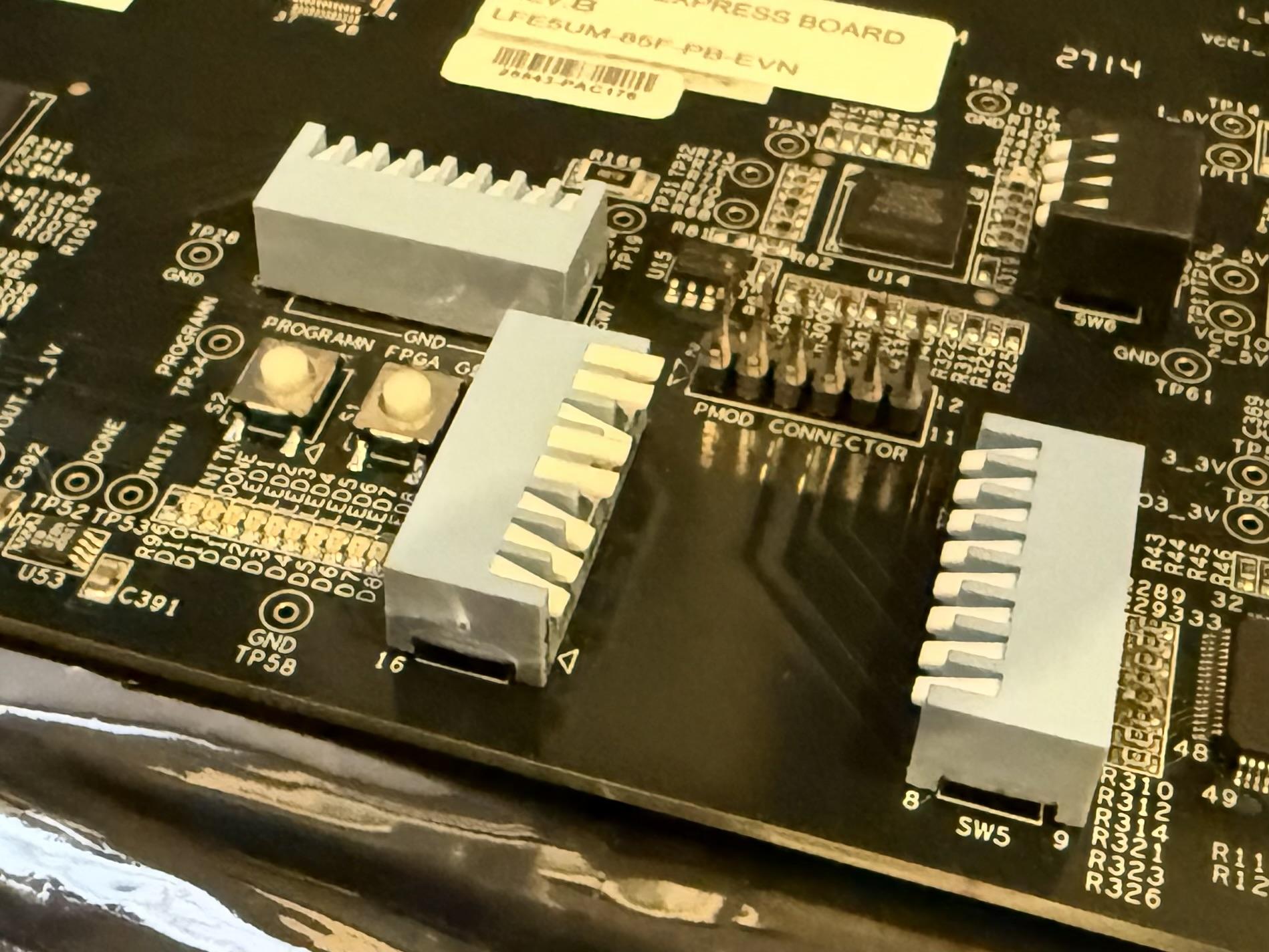 Piano key style DIP switches on the ECP5 PCIe board