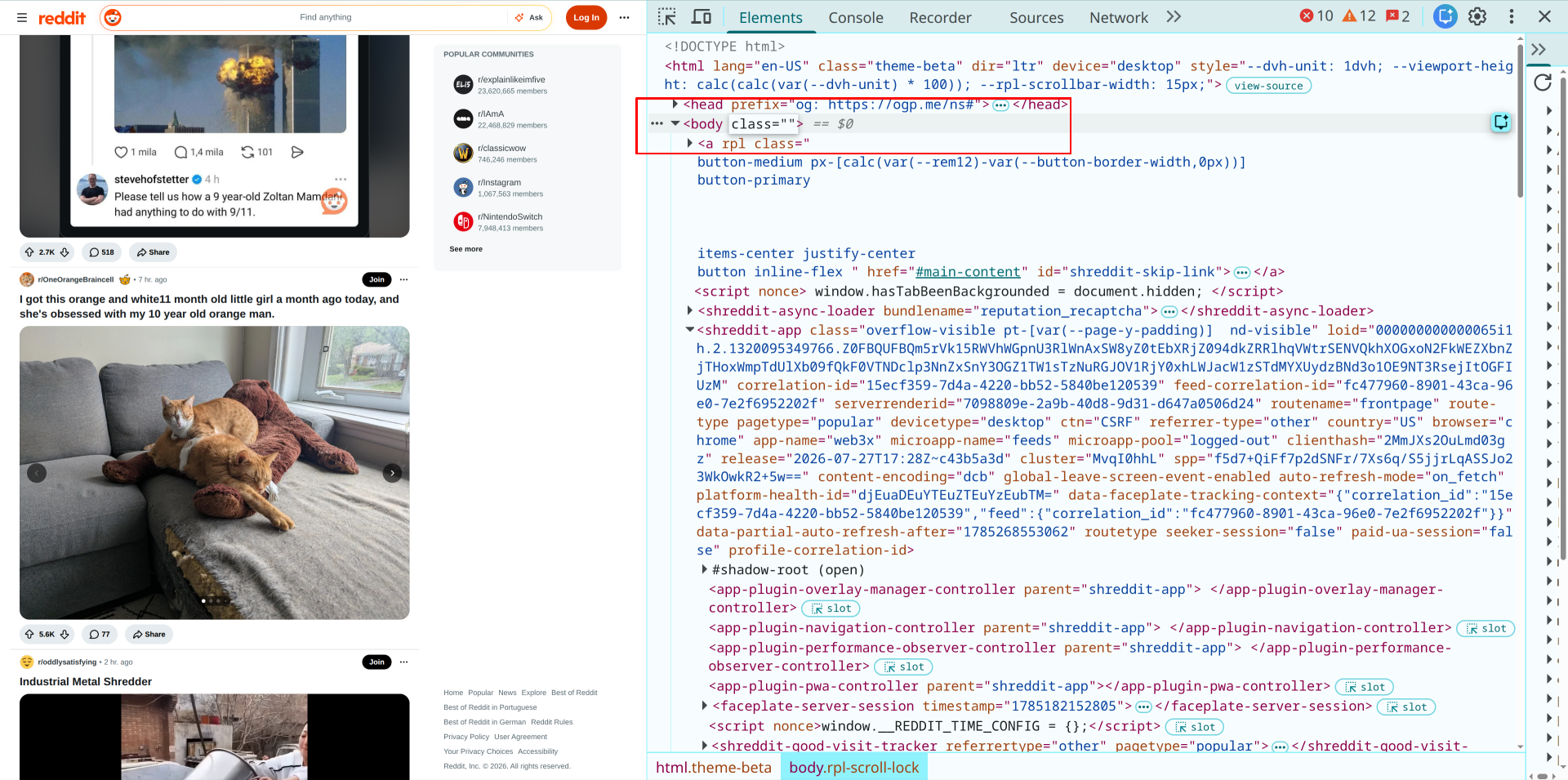Step 5: delete the text "rpl-scroll-lock" from inside the double quotes, then hit <enter> on your keyboard.
Finally, close the developer tools view.

Congrats, you've fixed Reddit!
Please quickly finish whatever task brought you to this wretched hive of scum and villainy and return to greener pastures!