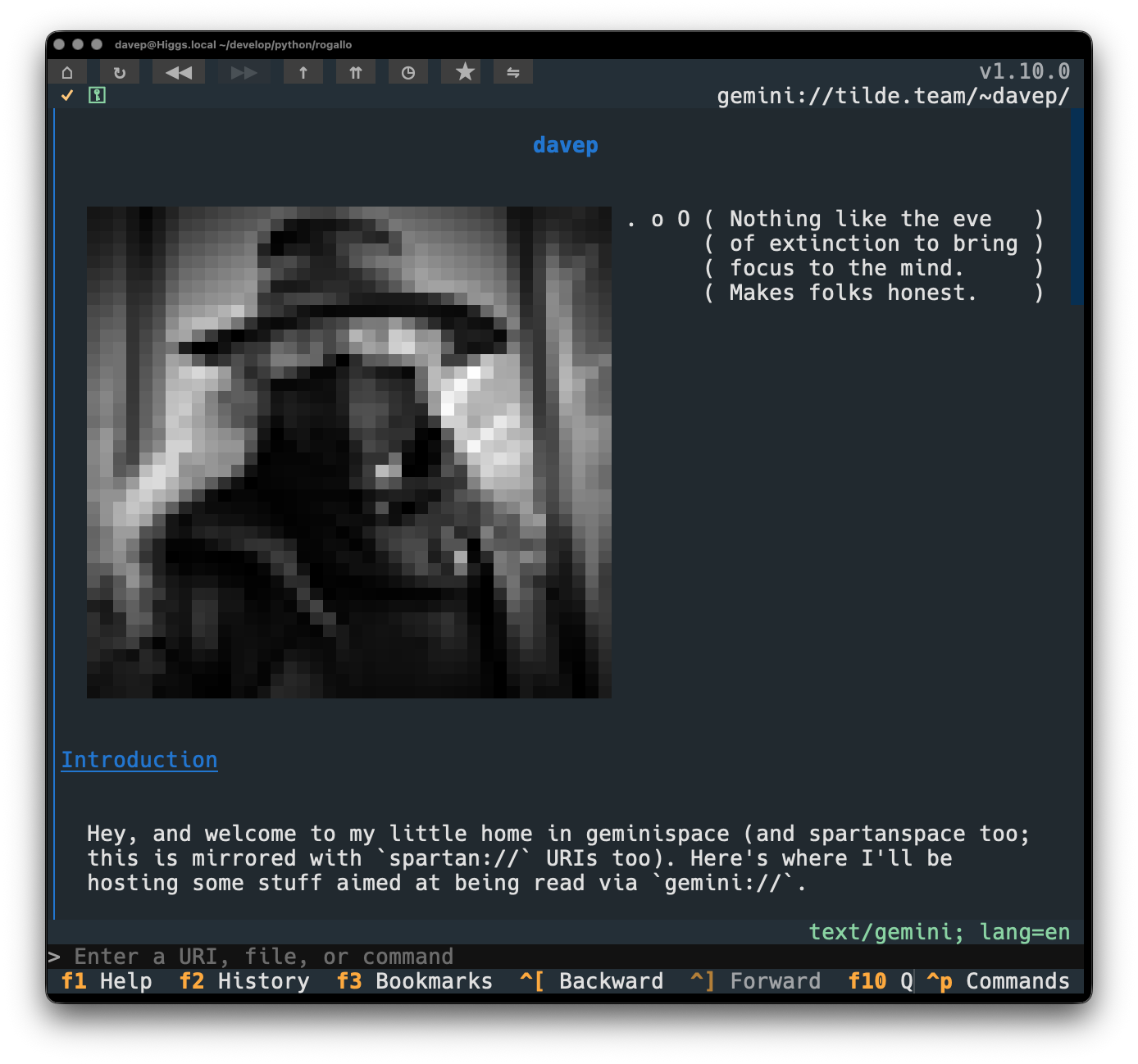 A screenshot of the Rogallo small web browser, showing an experiment with adding a toolbar.
